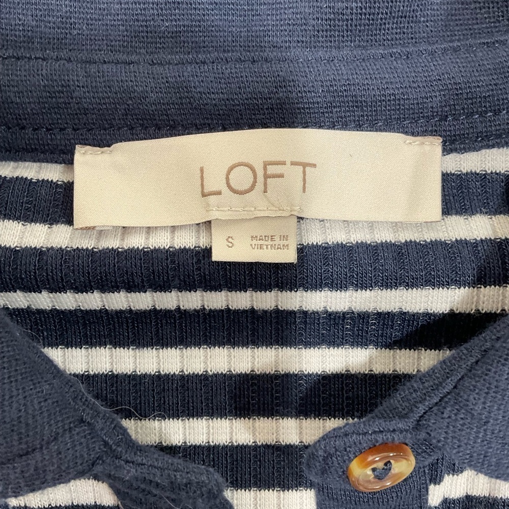 LOFT Navy and White Striped Button Down Shirt - Picture 4 of 8